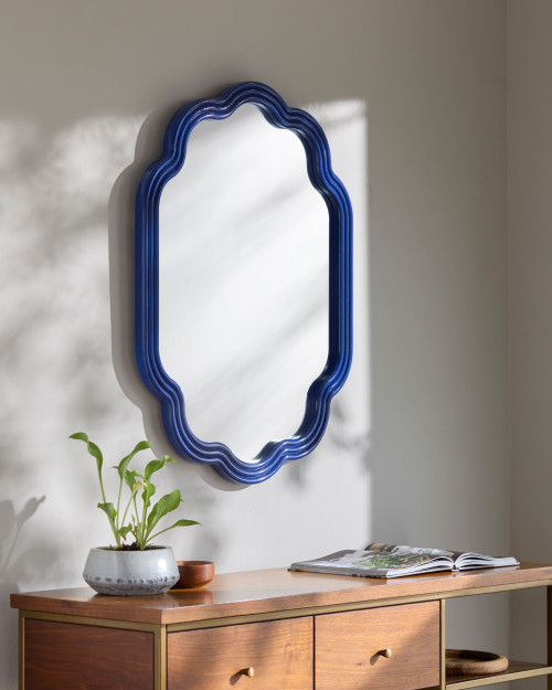 Windward Collection Large Glossy Marine Blue Accent Mirror room example
