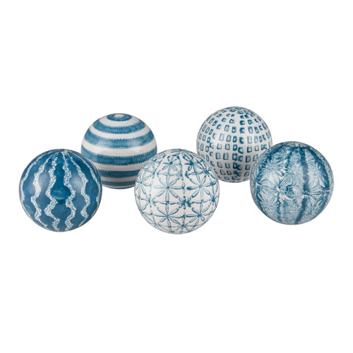 Ginger Jar Blue and White Ceramic Orbs - Set of 5