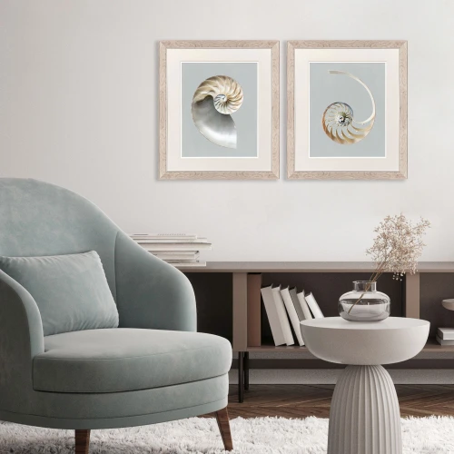 Elegant Neutral Pearl Nautilus Shell Prints II room view