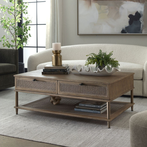  Isla Cane Coffee Table With Two Drawers in room example