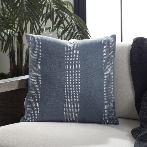 Grand Caper Slate Blue Striped Indoor-Outdoor Pillow