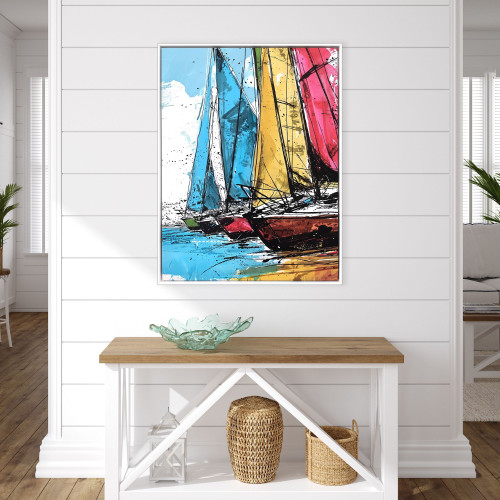 Vibrant Yacht Racing Framed Art Image in entry way