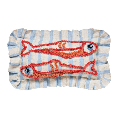 Fisherman's Light Blue Striped Tufted Sardines Pillow