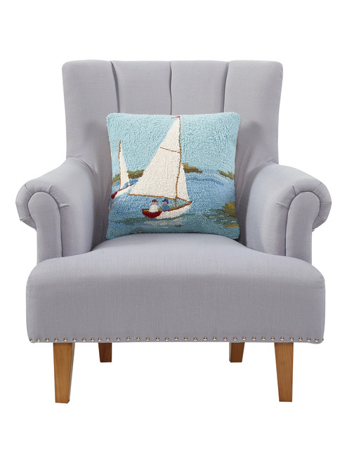 Out for a Sail Wool Hooked Pillow - chair example