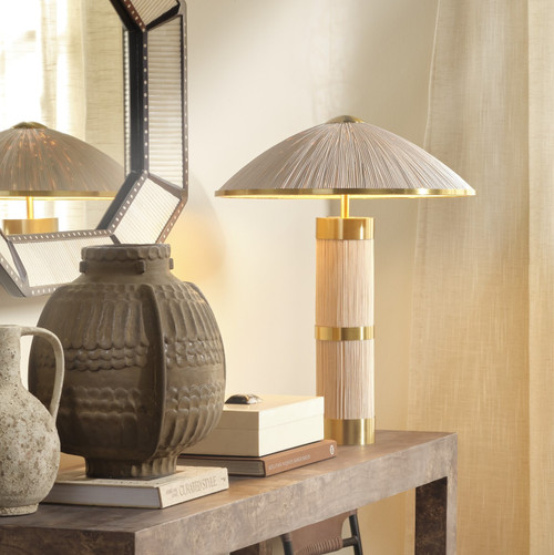 Seychelles Luxe Rattan and Polished Brass Table Lamp room design