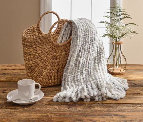 Light Grey Sea Mist Chunky Knit Throw