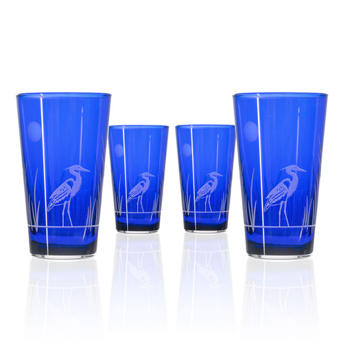 Blue Heron Etched Pint Glasses - Set of Four