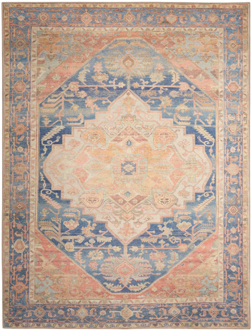 Cancale Park Navy and Coral Vintage Washable Area Rug