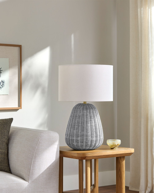 Olivia Light Grey Woven Rattan Table Lamp room view