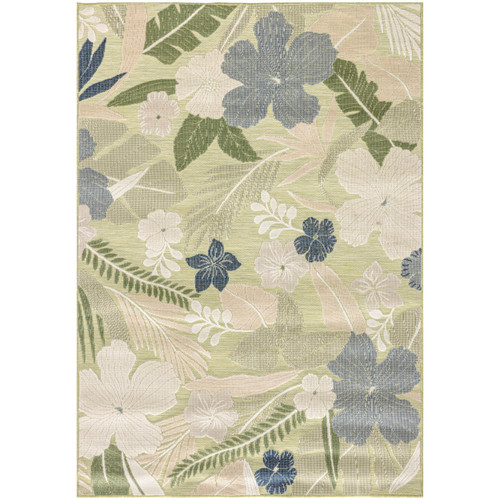 Pukalani Green and Blue Tropical Floral Indoor-Outdoor Area Rug