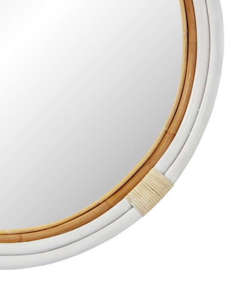 Maeve Large Round Rattan Mirror with White Finish edge