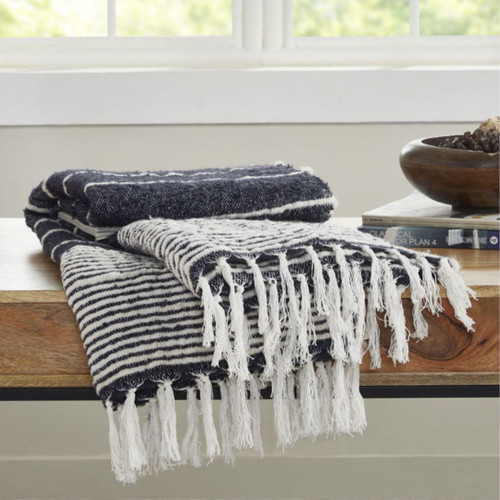 Allison Navy and White Woven Striped Throw