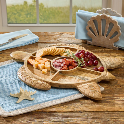 Sea Turtle Wooden Serving Platter on table