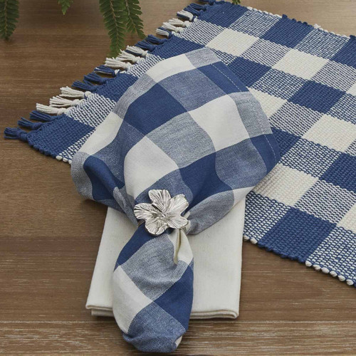 China Blue and Cream Checked Set of Four Napkins on table idea