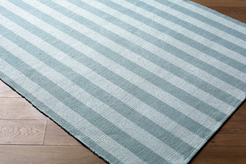Harborside Blue Striped Outdoor Safe Rug on floor