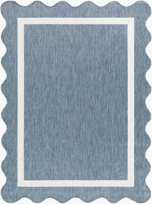 Cocoa Beach Blue and Cream Scalloped Rug