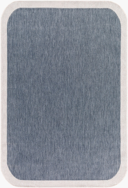 Rosemary Beach Blue and Cream Border Rug 