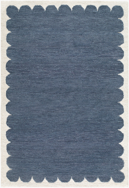 Long Island Dark Blue and Cream Scallop Handmade Wool Rug