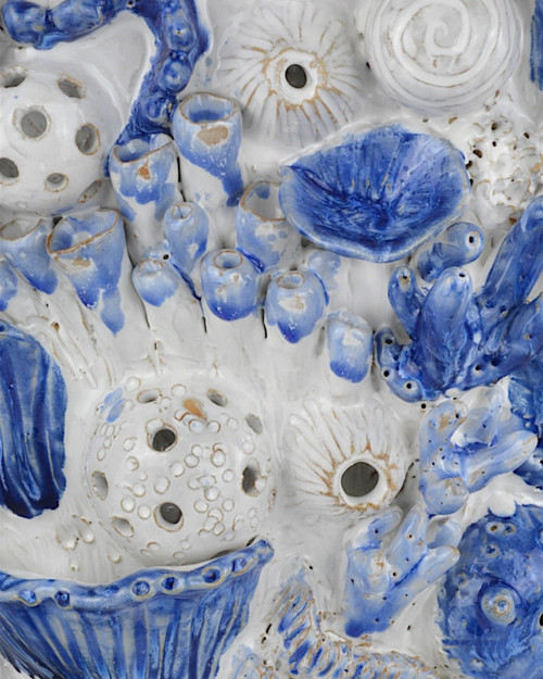 Coral Reef Blue Glazed Handcrafted Ceramic Vase close up