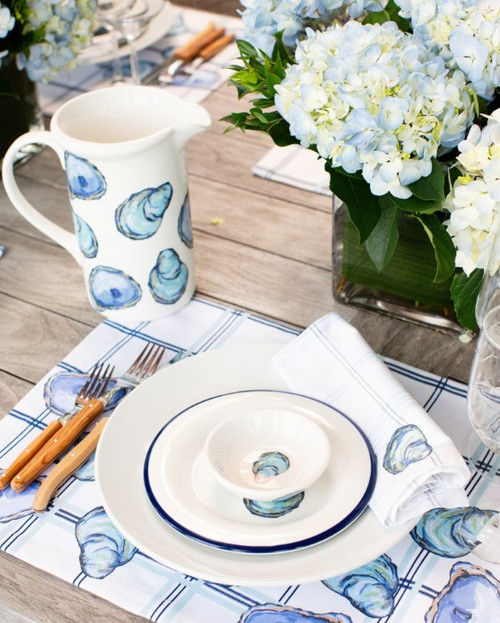 Tidepool Blue Oyster Handled Pitcher table example