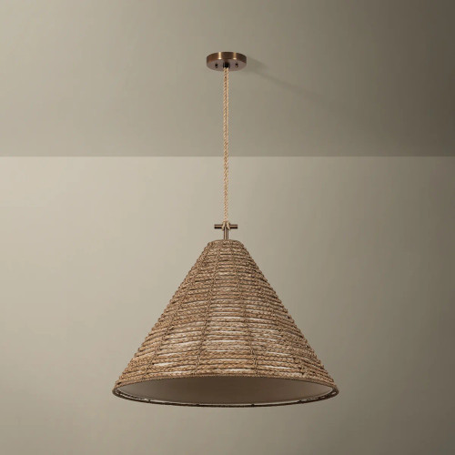 Redwood Natural Abaca Rope Large Pendant Light - ceiling view