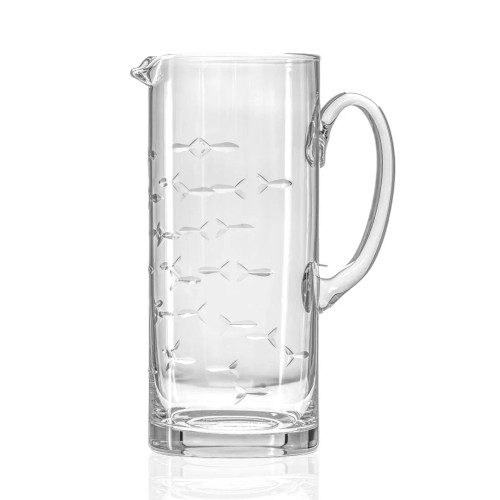 School Of Fish Engraved Glass Handled Pitcher