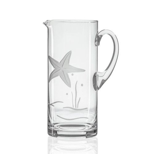 Starfish Engraved Glass Handled Pitcher