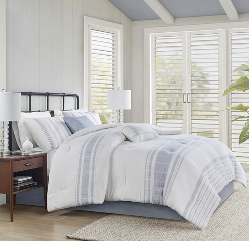 Sea Blue Mist Oversized Full size 6-Piece Comforter Set room view 2