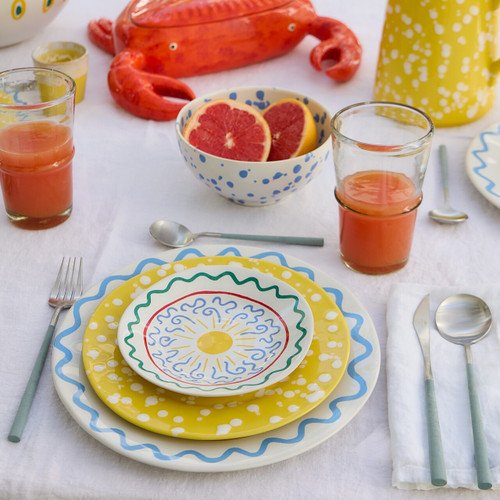 Daffodil Yellow Polka Dot Rafaela Salad Plate on table