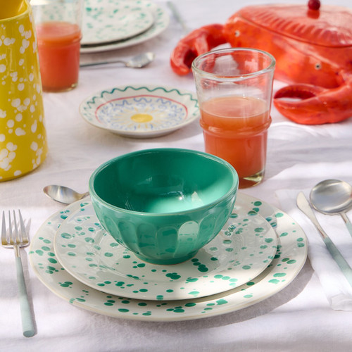 Green and White Polka Dot Rafaela Salad Plate lifestyle