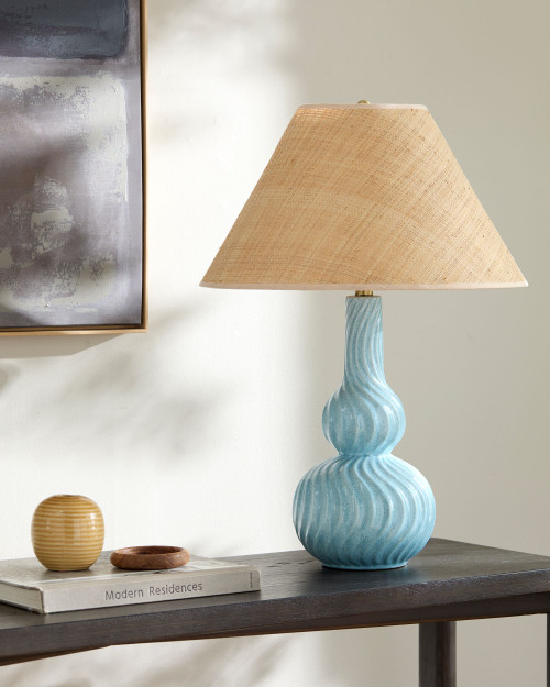 Ocean Ripple Ceramic Table Lamp with Raffia Shade room view