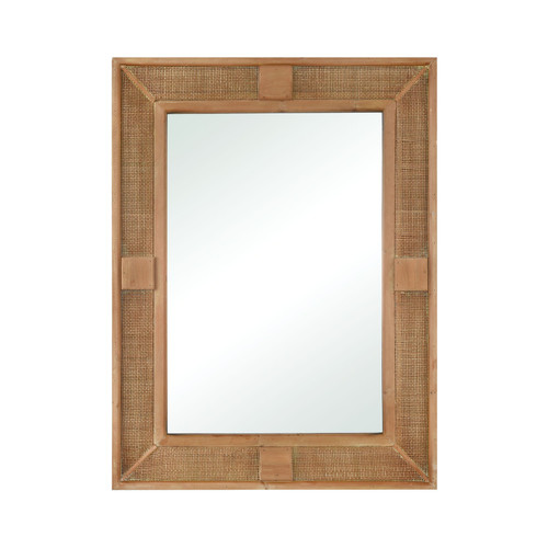 Cabana Rectangle Wood and Woven Rattan Wall Mirror