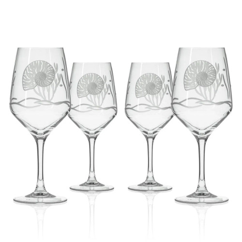 Sealife Nautilus Shell 19.5 oz. Wine Glasses- Set of 4 