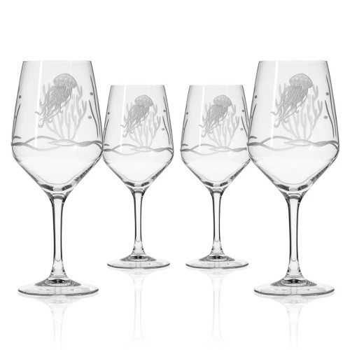 Sealife Jellyfish 19.5 oz. Wine Glasses- Set of 4