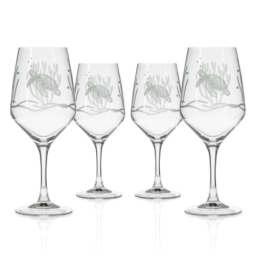 Sealife Sea Turtle 19.5 oz. Wine Glasses- Set of 4