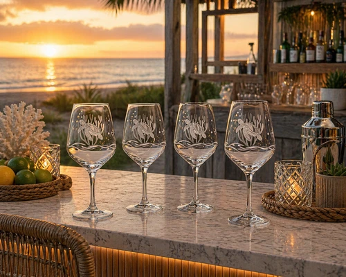 Sealife Sea Turtle 19.5 oz. Wine Glasses- Set of 4 on beach bar