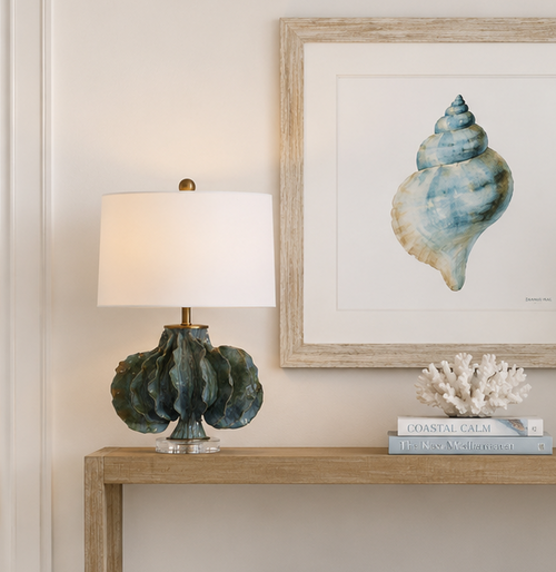 Sea Kelp Ruffles Glazed Table Lamp  on brisbane console table