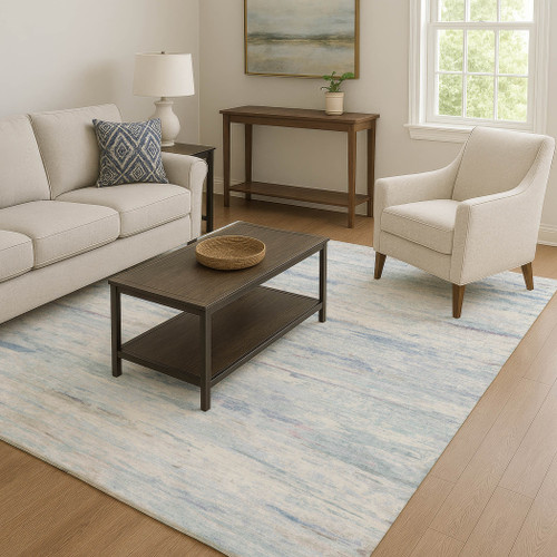 Sky Blue Coastal Currents Design Plush Area Rug living room