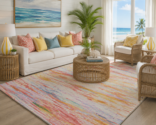 Coral Sunset Design Plush Area Rug living room 2