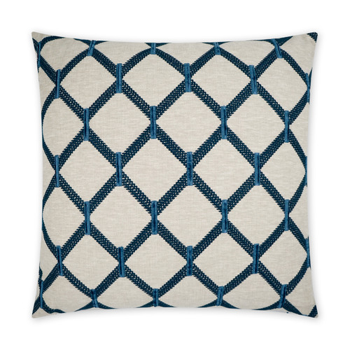 Anastasia Embroidered Navy and Natural 24 x 24 Pillow