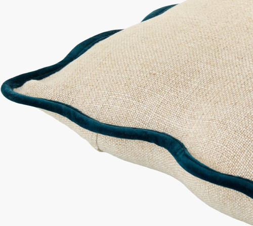 Calypso Scallop Pillow with Teal Velvet Trim close up