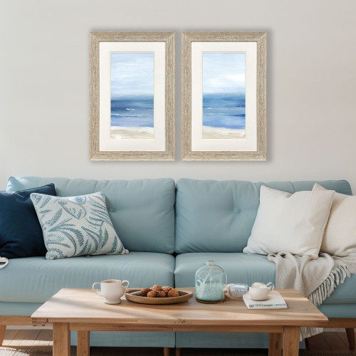 Coastal Horizon Blue Beach Framed Prints over sofa example