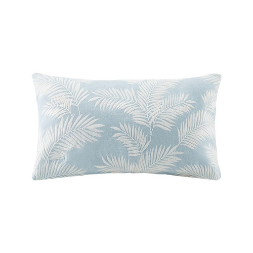 Eloise Blue Palm Embroidered Lumbar Pillow Cover