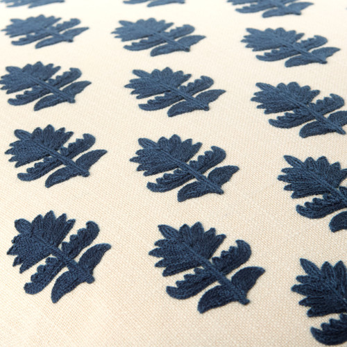 Navarre Beach Navy Palm Embroidered 20 x 20 Pillow Cover close up 