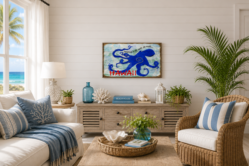 Blue Octopus Gyo Custom Beach Sign room image idea