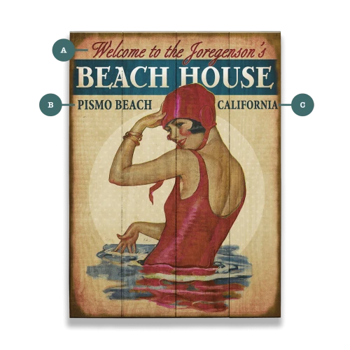 Burgundy Vintage Beach Girl Custom Beach Sign