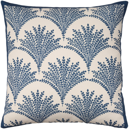 Navy Blue Dune Grass Foliage Motif 18 x 18 Outdoor Pillow