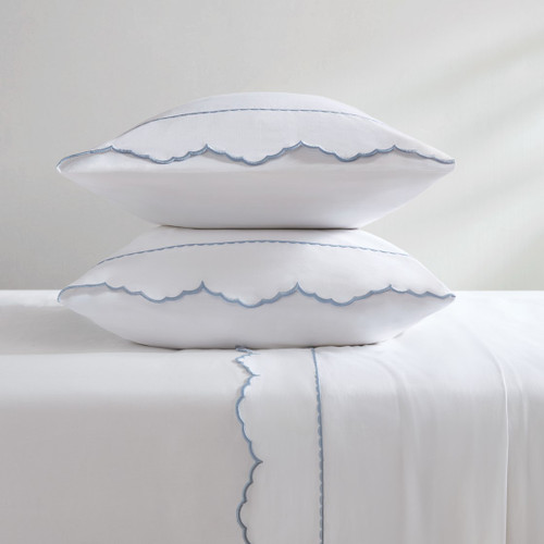 Siesta Blue Scalloped Queen Size Sheet Set