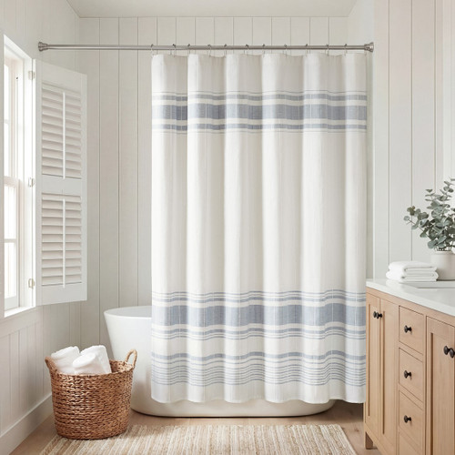 Sea Blue Mist Cotton Shower Curtain