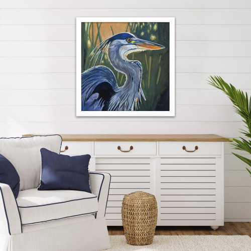 Blue Heron in Morning Framed Art room example